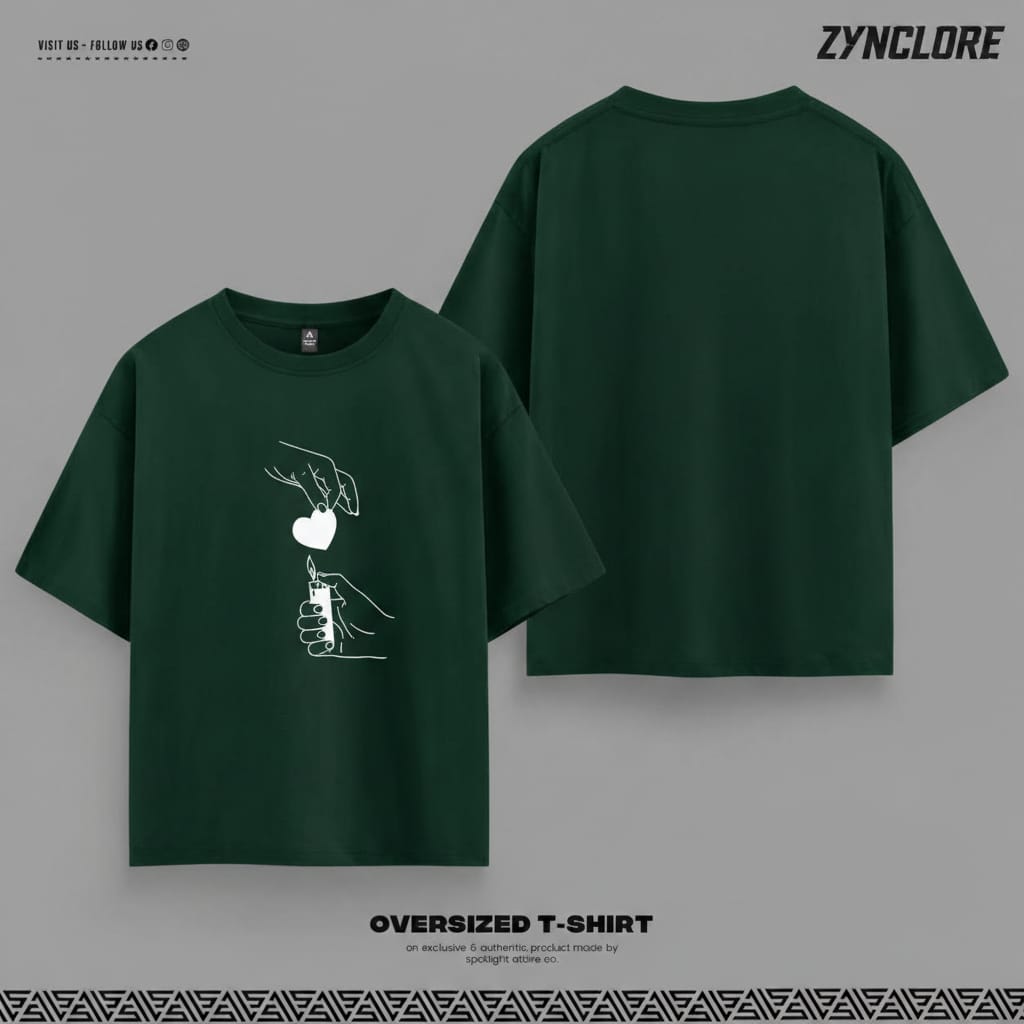 Heart Flame Minimal Graphic Green T-Shirt